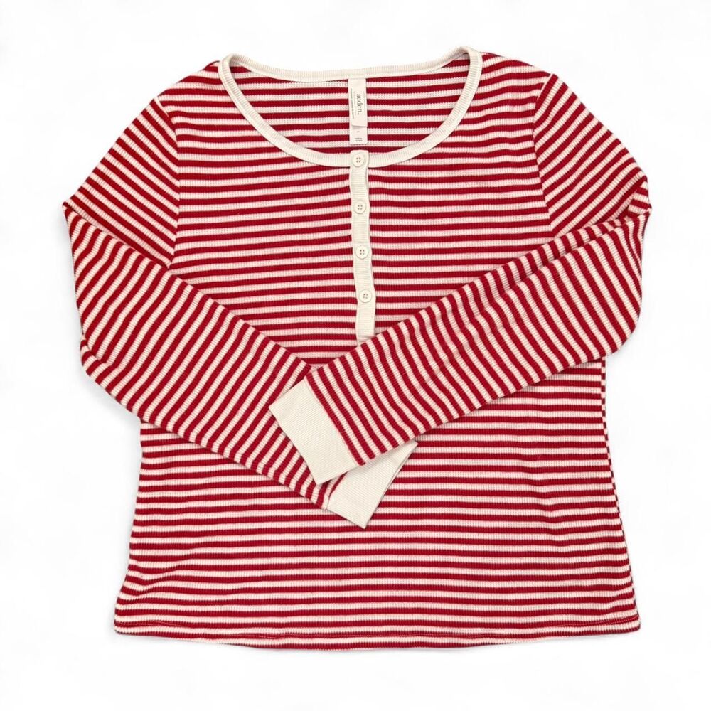 Auden red & white striped long sleeve pajama  top Size L